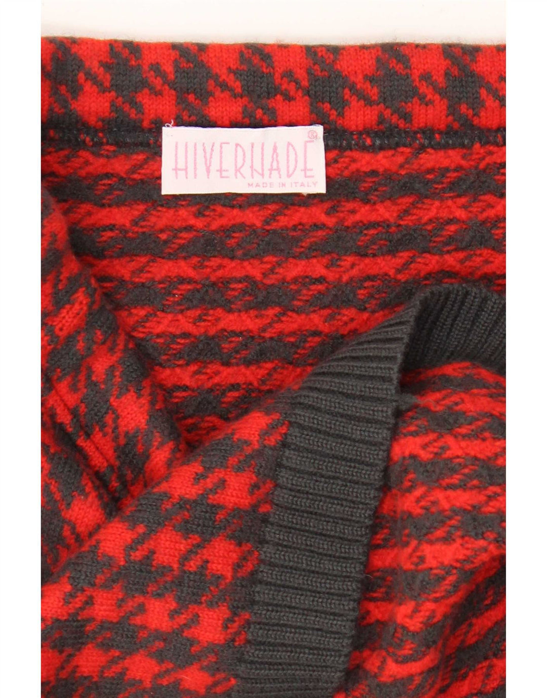 Saia lápis de malha feminina vintage W30 médio vermelho houndstooth