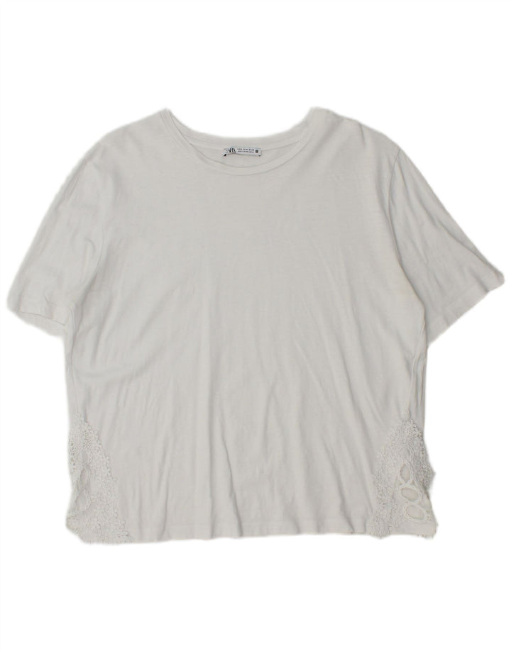 Camiseta feminina ZARA UK 14 algodão branco médio