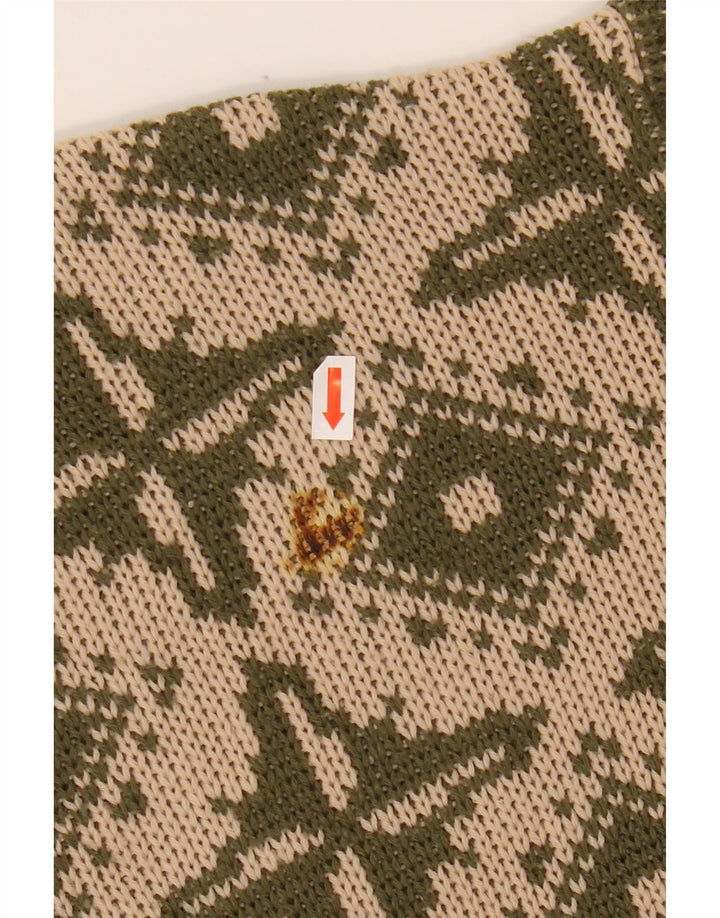 Suéter feminino VINTAGE com gola canoa IT 46 grande bege geométrico