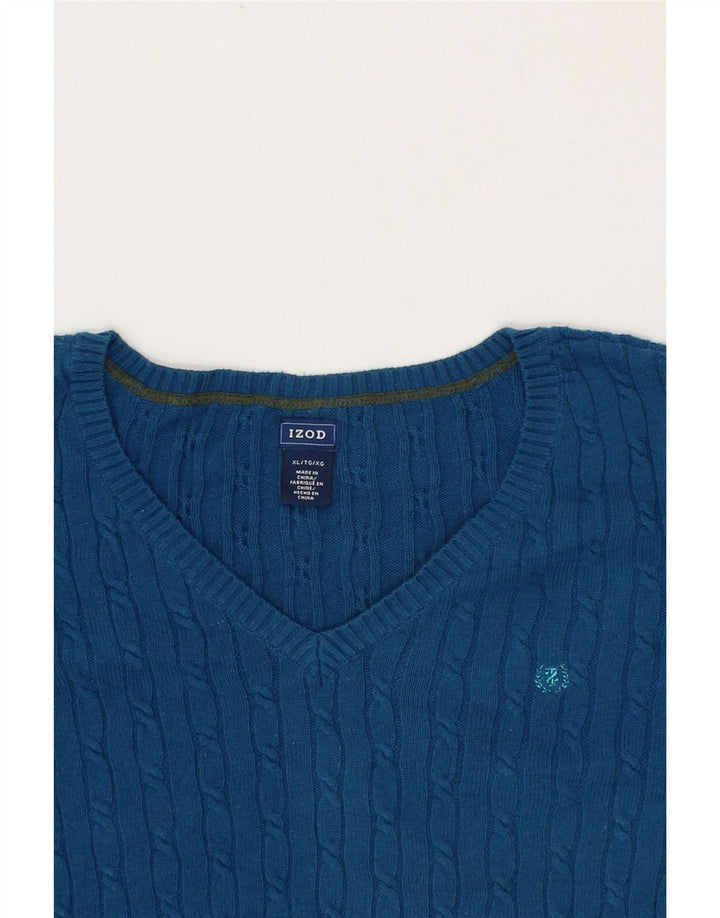 IZOD Womens V-Neck Jumper Sweater UK 18 XL Blue Cotton Vintage Izod and Second-Hand Izod from Messina Hembry 
