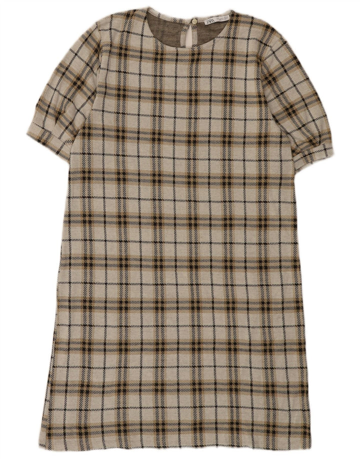 Vestido feminino Zara Shift UK 12 xadrez cinza médio