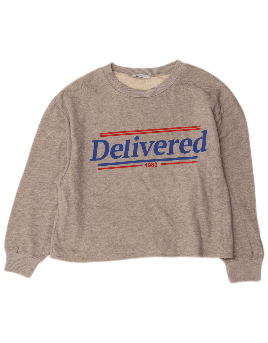 Zara moletom feminino gráfico oversized jumper Reino Unido 10 pequeno cinza manchado