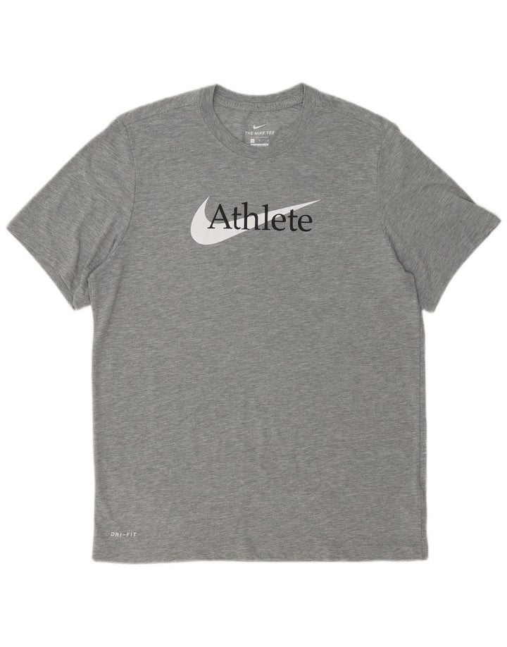Camiseta masculina NIKE Dri Fit Graphic grande poliéster cinza