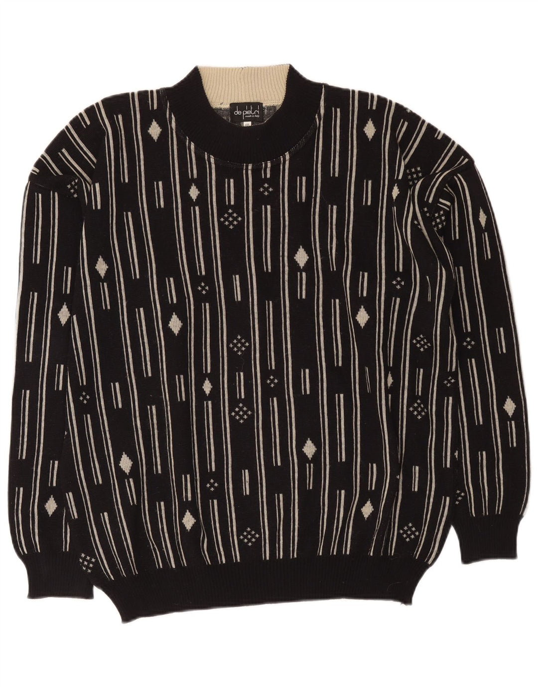 Suéter masculino De Pietri com gola redonda IT 48 médio preto geométrico