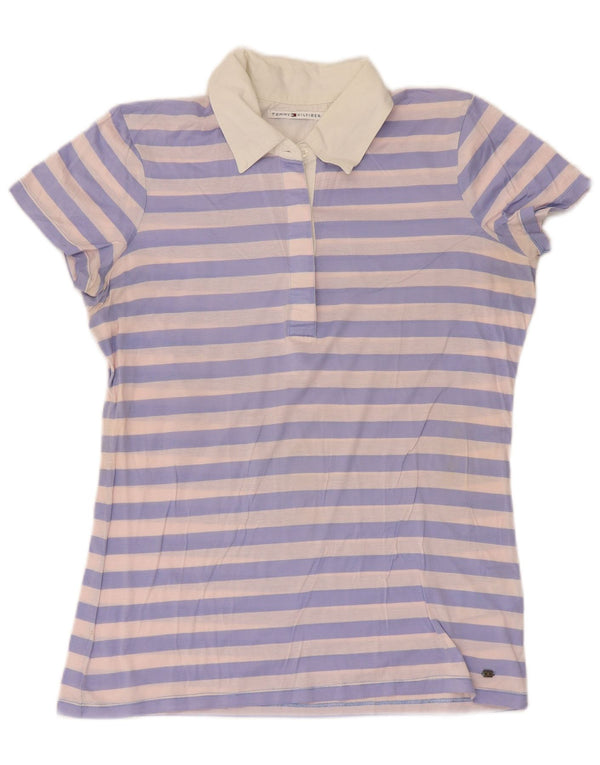 Camisa polo feminina Tommy Hilfiger Reino Unido 12 algodão listrado roxo médio