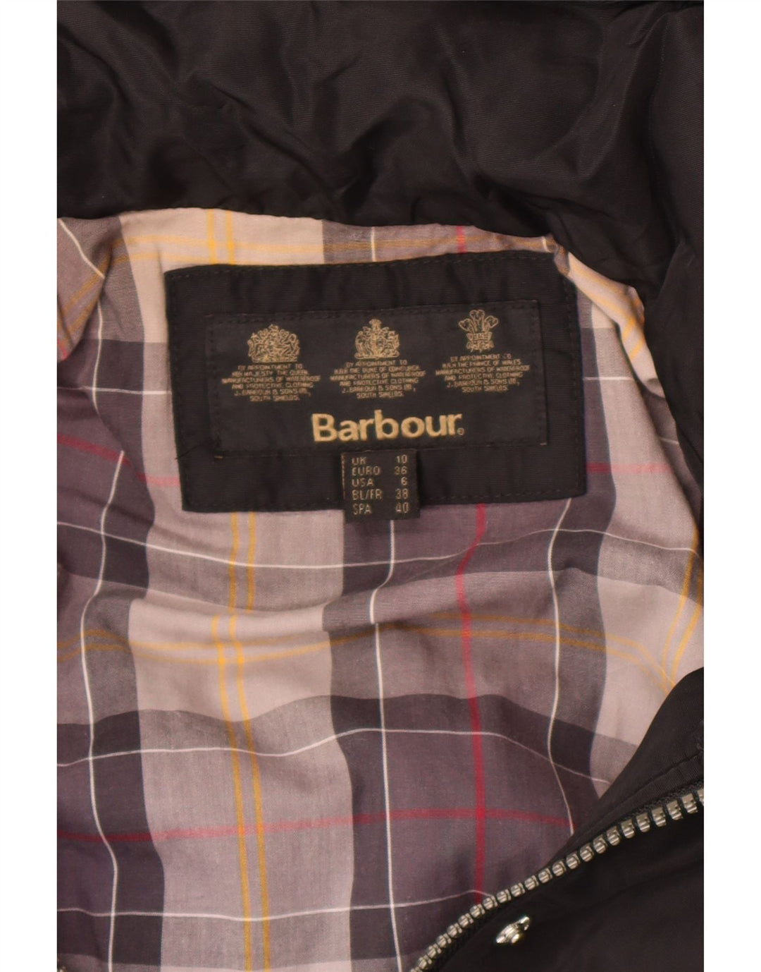 Jaqueta Parka feminina com capuz Barbour UK 10 pequena preta