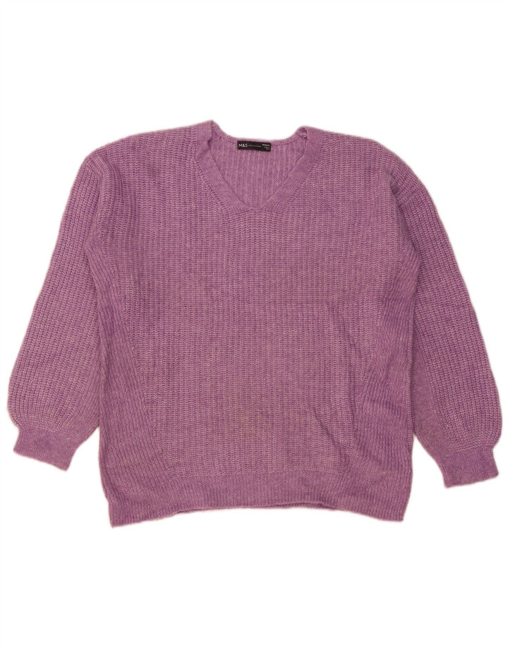Suéter feminino Marks & Spencer grande com decote em V Reino Unido 14 médio roxo