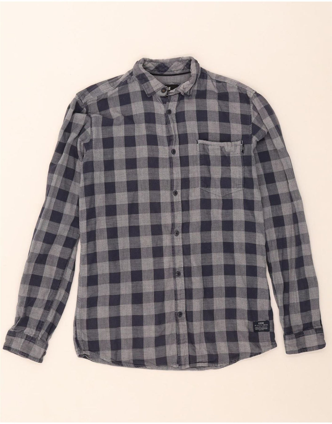 Camisa masculina de flanela JACK & JONES pequena de algodão xadrez azul marinho