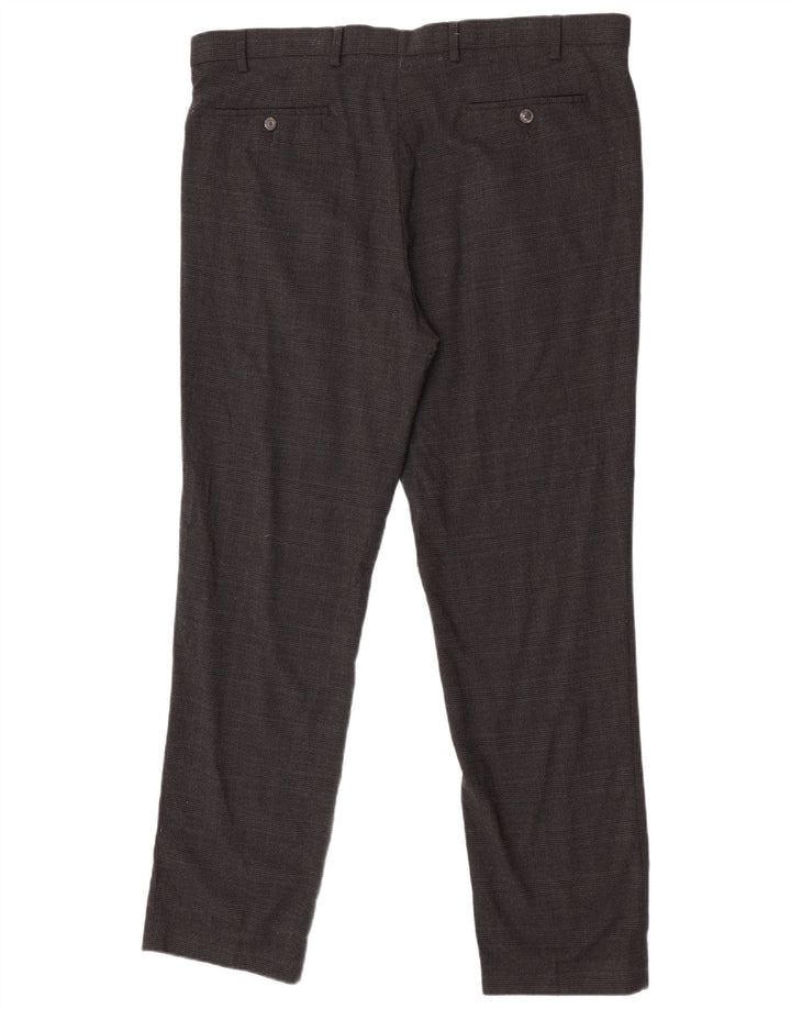 Calça masculina de terno regular Marks & Spencer W40 L32 lã xadrez preta