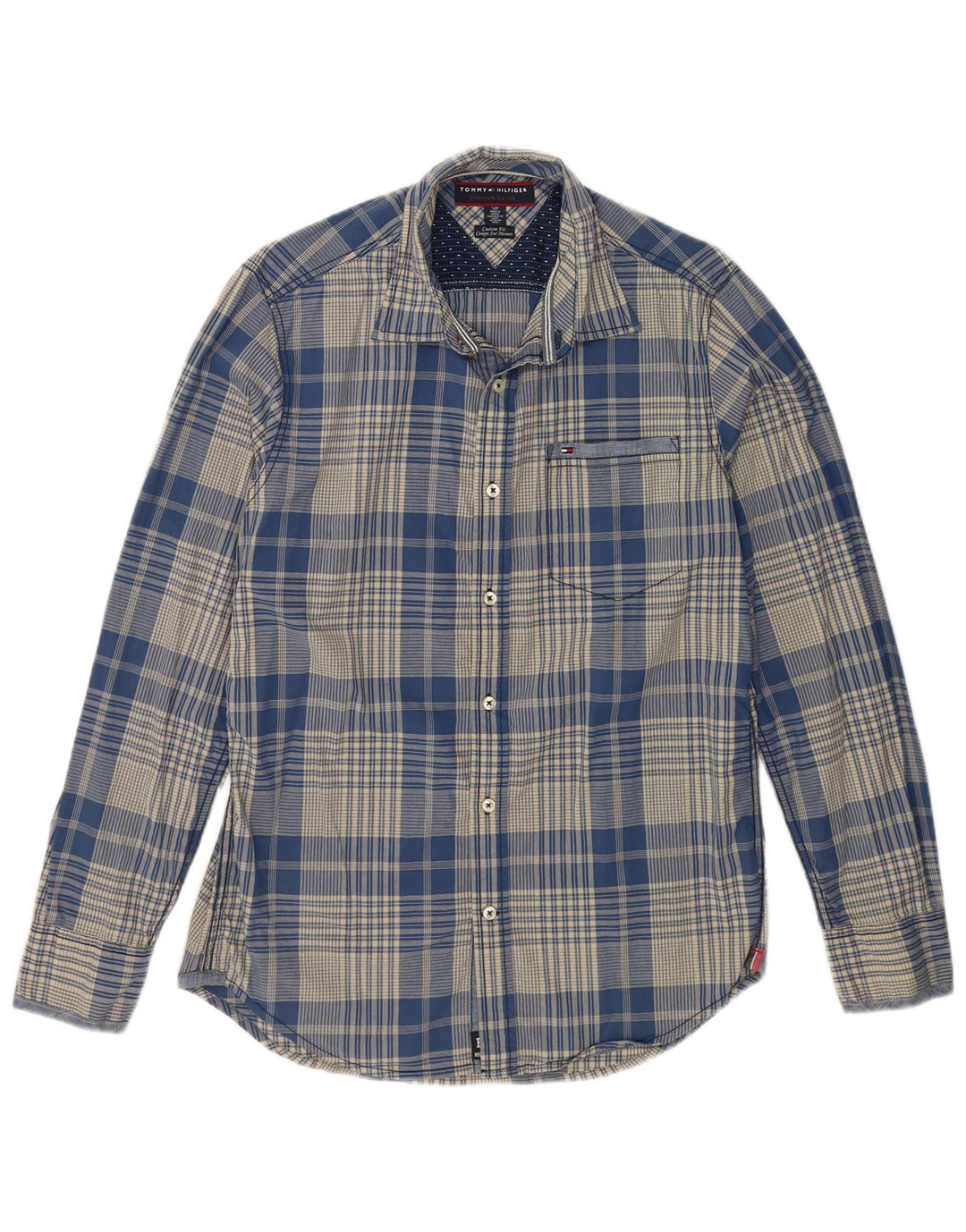 Camisa masculina TOMMY HILFIGER Custom Fit pequena de algodão xadrez azul