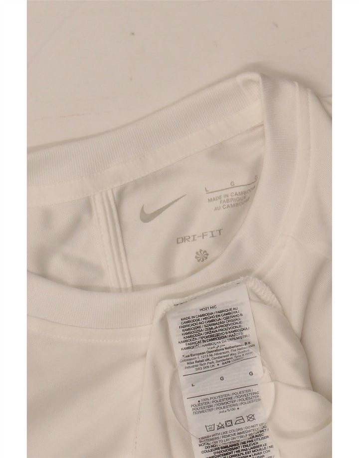 Nike Mens Dri Fit T-Shirt Top Large White Colourblock Polyester