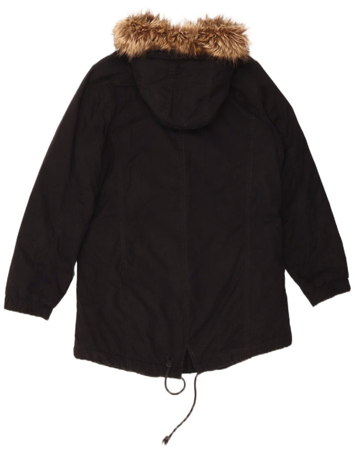 Jaqueta parka feminina grande com capuz GUESS Reino Unido 8 pequeno algodão preto