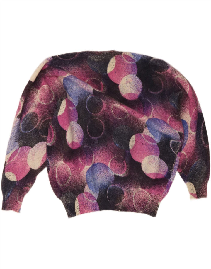 Suéter feminino vintage com gola redonda Reino Unido 16 grande angorá multicolorido