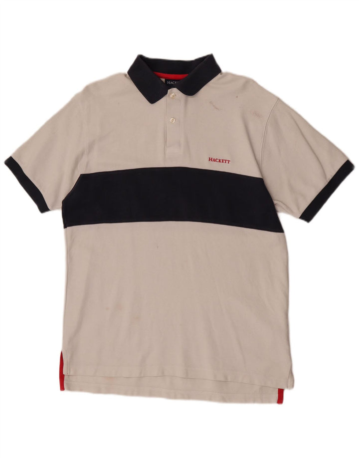 Camisa polo masculina de rugby Hackett médio branco algodão colorblock