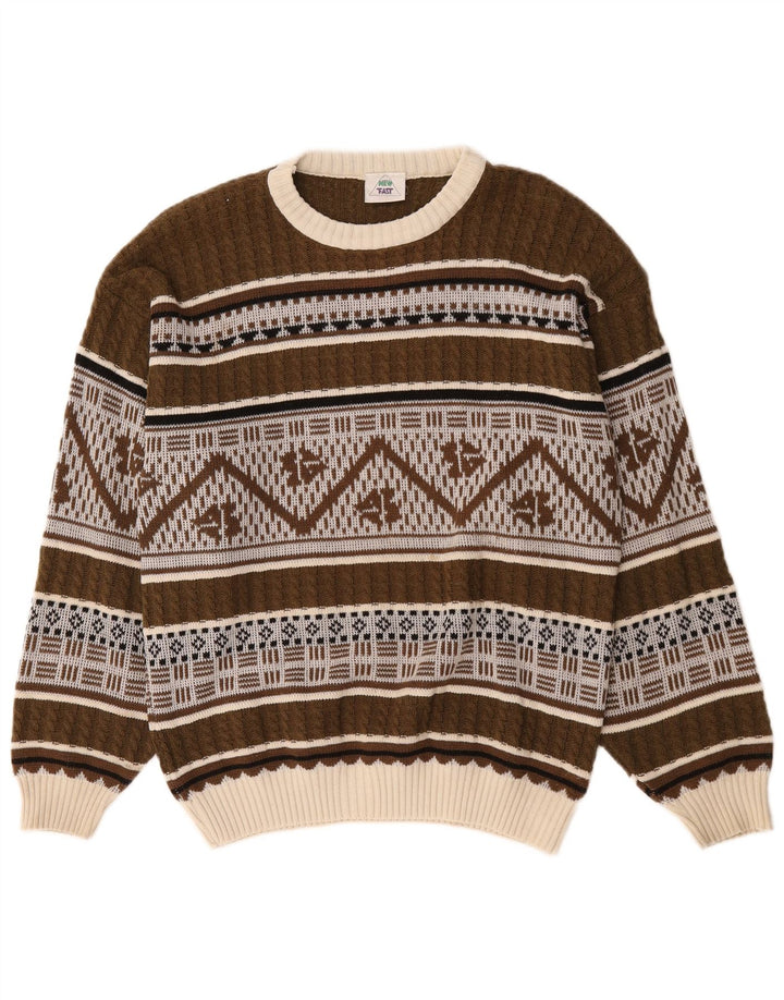 Novo Suéter masculino rápido com gola de barco, marrom médio, Fair Isle