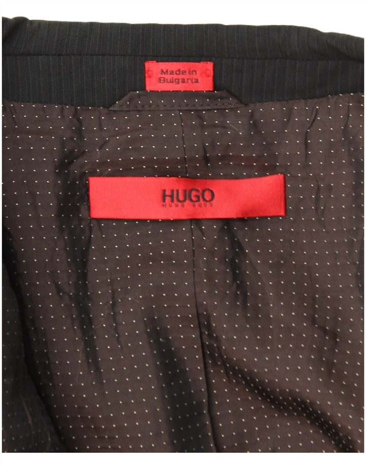 Jaqueta blazer masculina de 2 botões Hugo Boss Reino Unido 44 2XL lã listrada preta