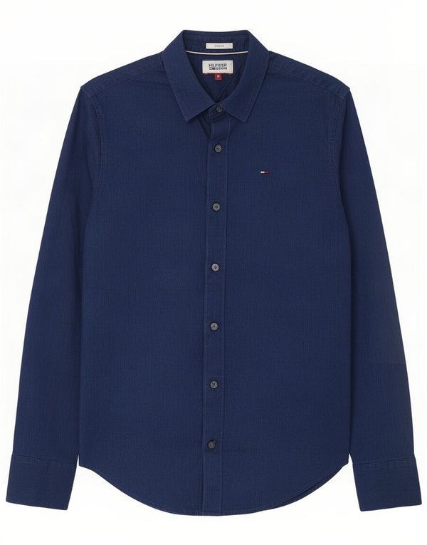 Camisa masculina Tommy Hilfiger Slim Fit pequena algodão azul marinho