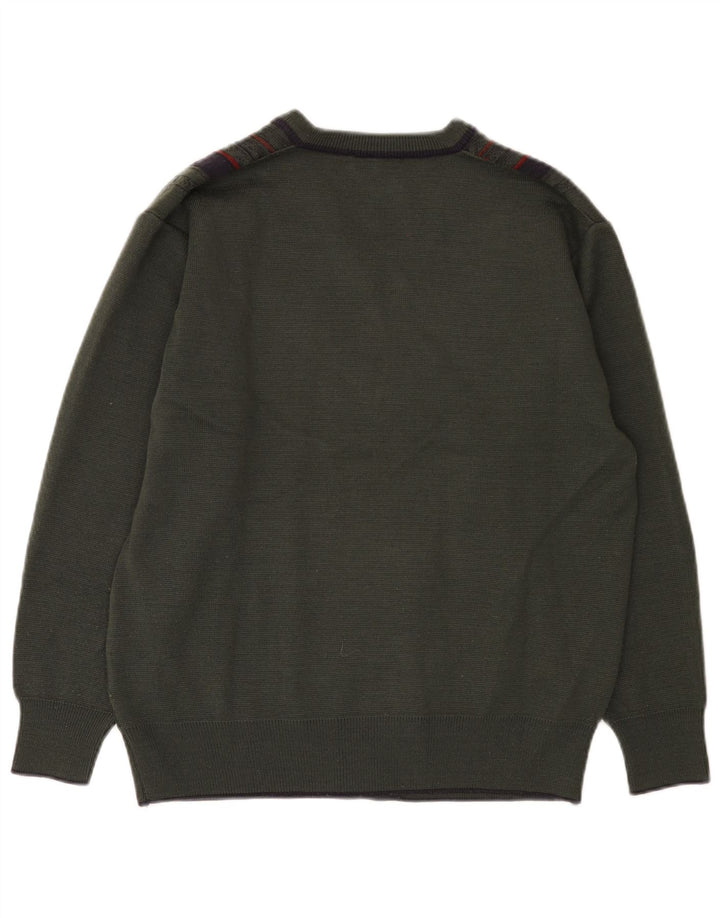 Suéter masculino Gabicci com decote em V, lã colorblock médio cáqui