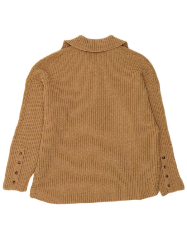 Suéter feminino Indi & Cold com gola polo superdimensionada UK16 lã bege grande