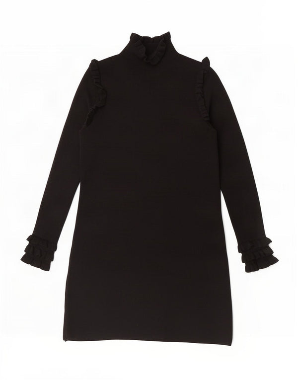 Vestido jumper feminino Zara de manga comprida UK 12 médio preto viscose
