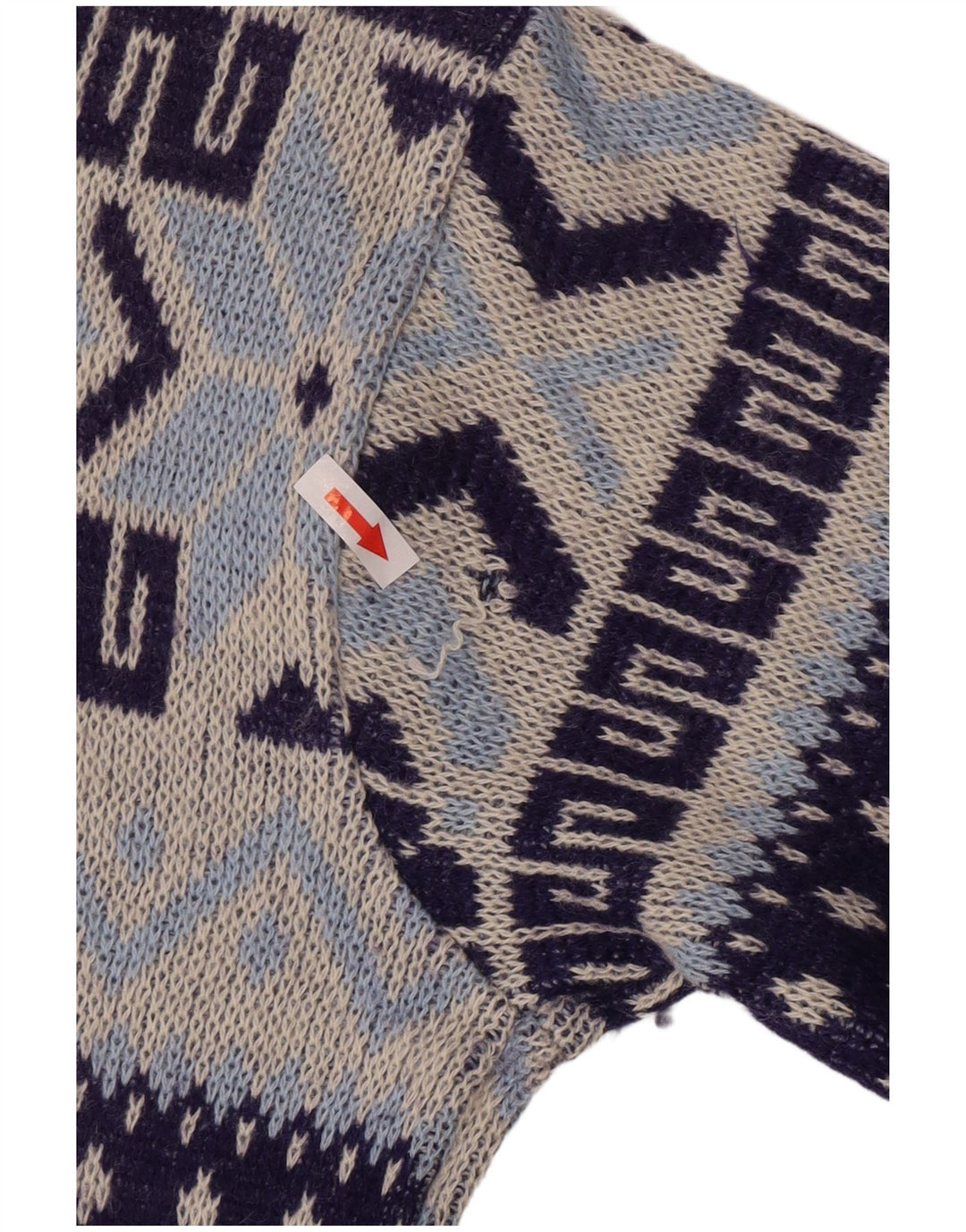Suéter vintage masculino com gola redonda, médio azul marinho geométrico