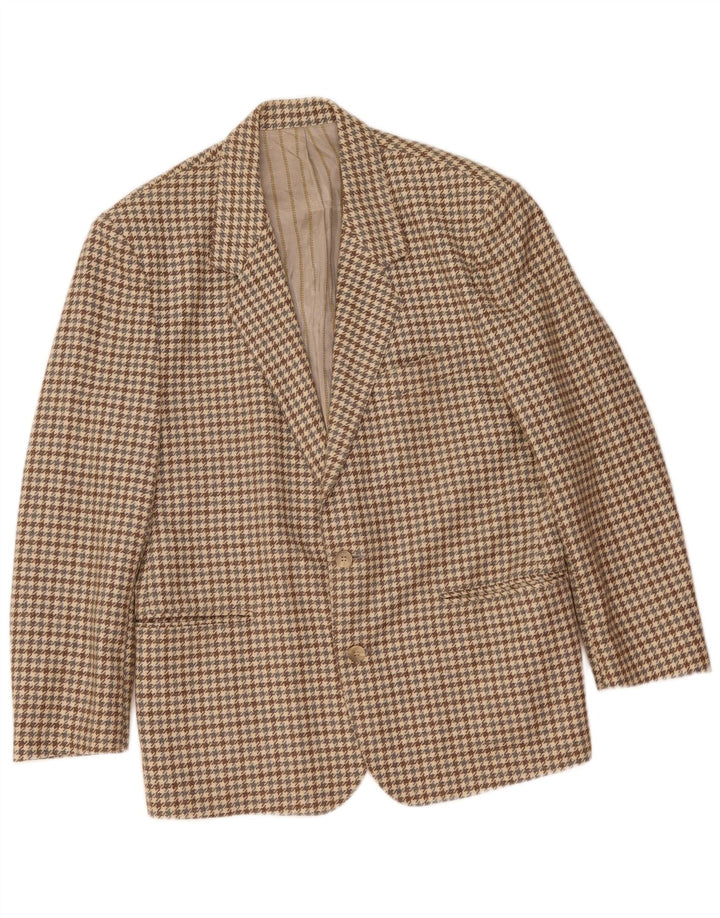 Jaqueta blazer masculina de 2 botões Benetton IT 48 lã houndstooth bege médio