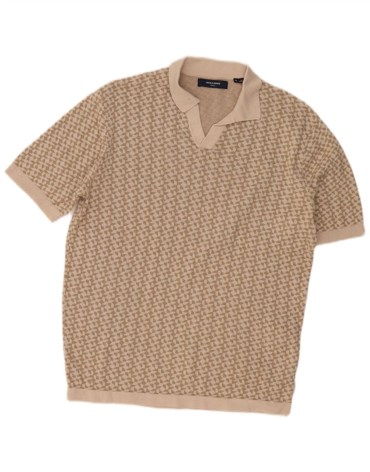 Camisa polo masculina Jack & Jones algodão geométrico bege médio