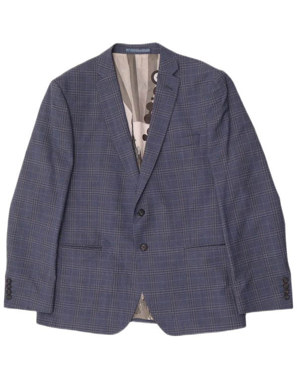 Jaqueta blazer masculina Ben Sherman com 2 botões Reino Unido 44 2XL lã xadrez azul