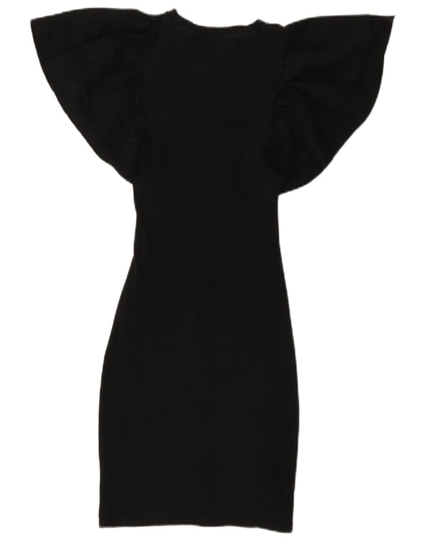 Vestido feminino Zara Batwing Bodycon Reino Unido 8 pequeno algodão preto