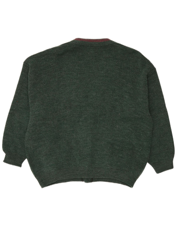 Suéter Cardigan Masculino Vintage XL Lã Verde