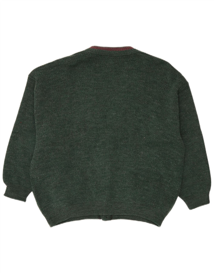 Suéter Cardigan Masculino Vintage XL Lã Verde
