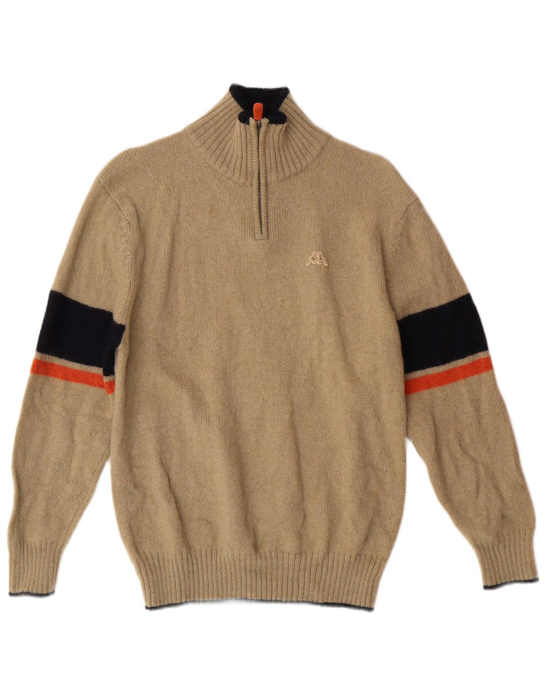 Suéter feminino Kappa com zíper e gola em lã listrada bege médio clássico