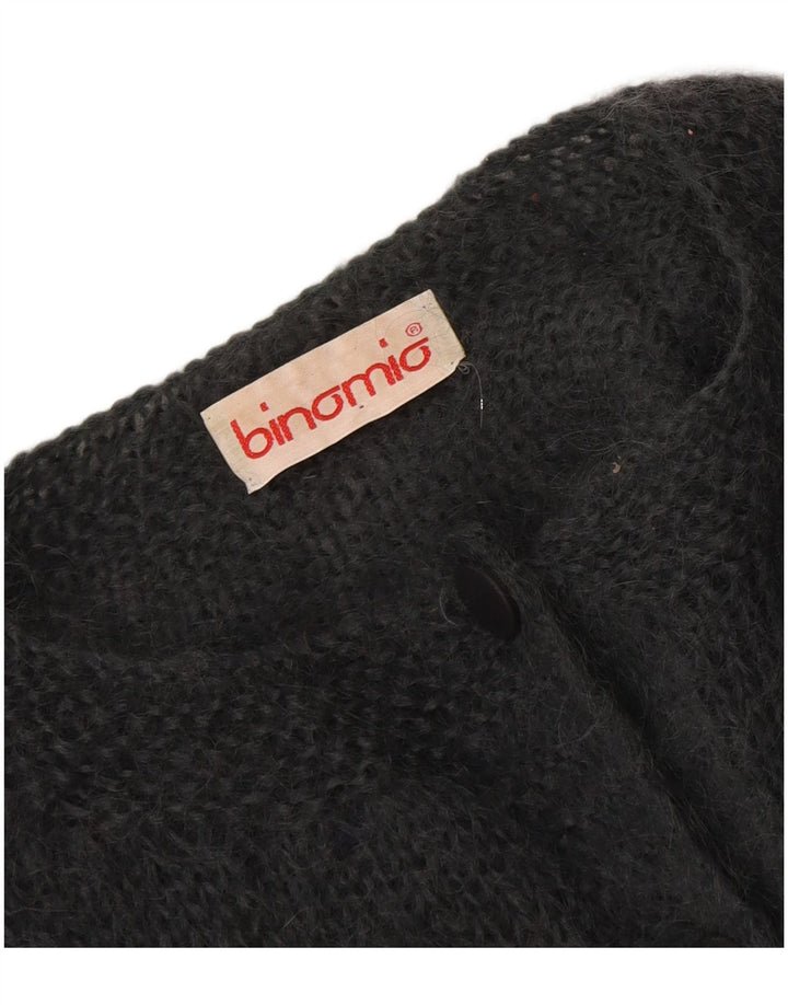 Suéter cardigã gráfico feminino vintage Reino Unido 18 XL cinza patchwork