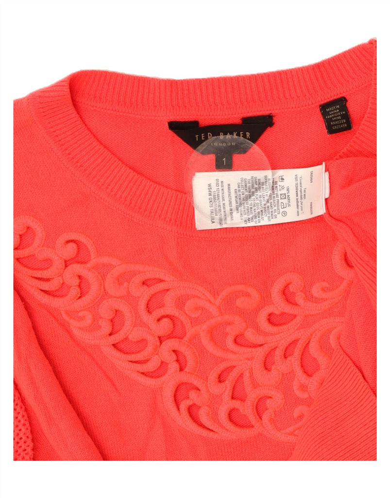 TED BAKER Womens Oversized Boat Neck Jumper Sweater Size 1 XS Red Paisley Vintage Ted Baker and Second-Hand Ted Baker from Messina Hembry 