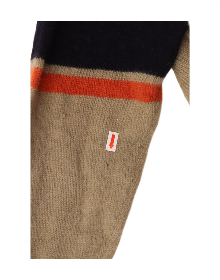 Suéter feminino Kappa com zíper e gola em lã listrada bege médio clássico