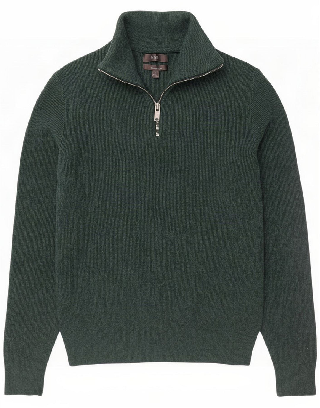 Suéter masculino Marks & Spencer com zíper e gola em algodão verde médio