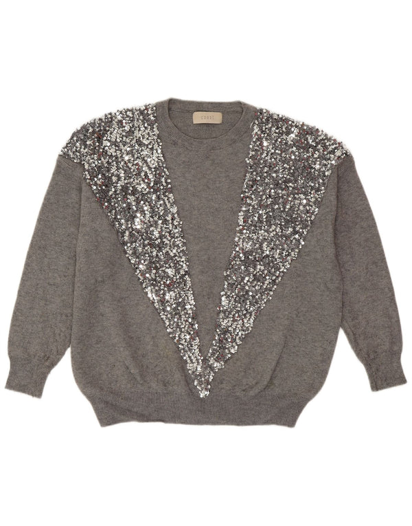 Suéter feminino COAST com gola redonda Reino Unido 14 grande viscose cinza