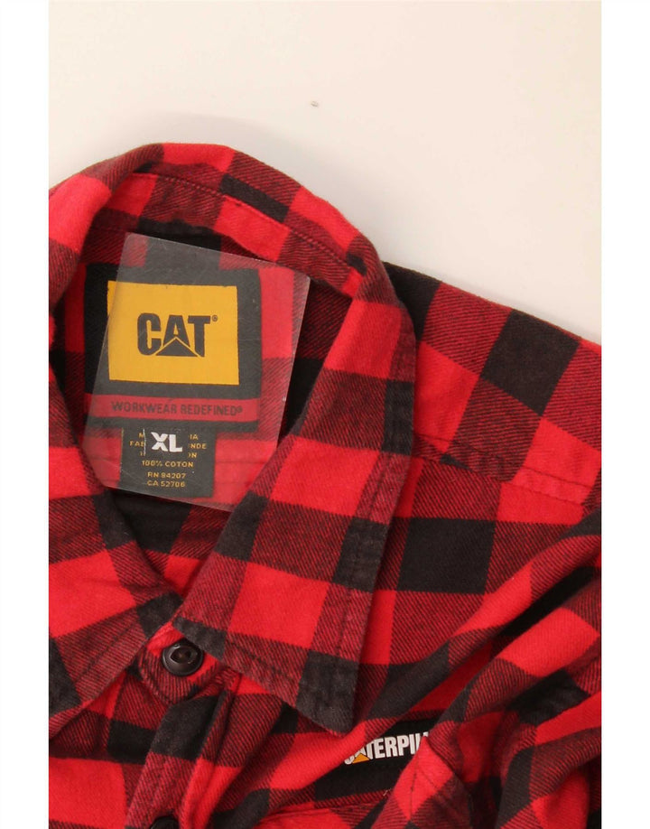 Camisa masculina de flanela Caterpillar XL algodão vermelho guingão