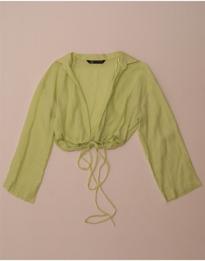 Top cardigã feminino ZARA UK 6 XS linho verde