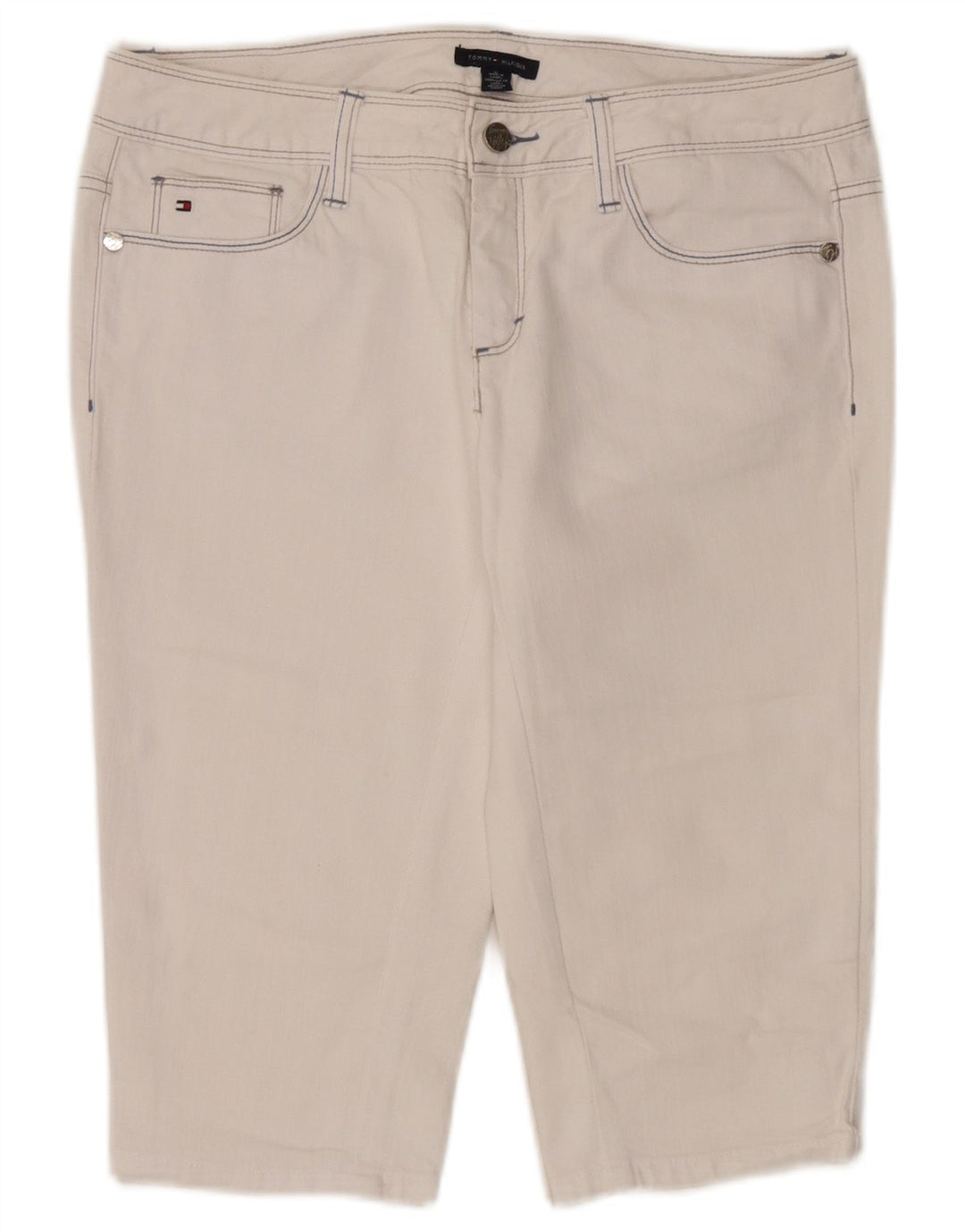 Bermuda jeans feminina Tommy Hilfiger US 8 médio W32 algodão branco