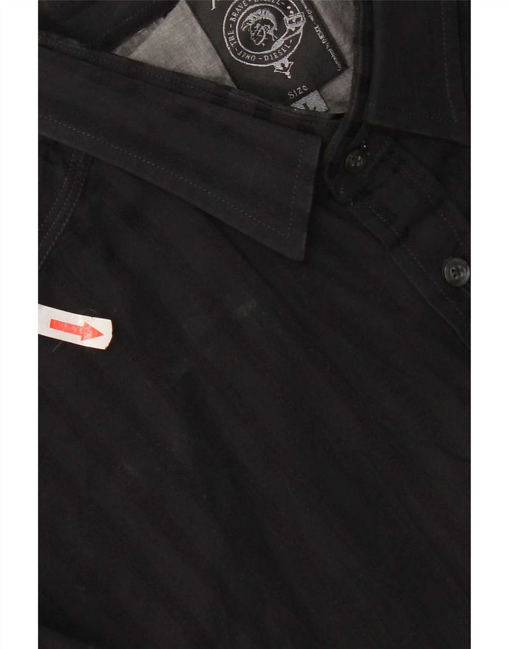 Camisa masculina diesel grande listrada preta de algodão