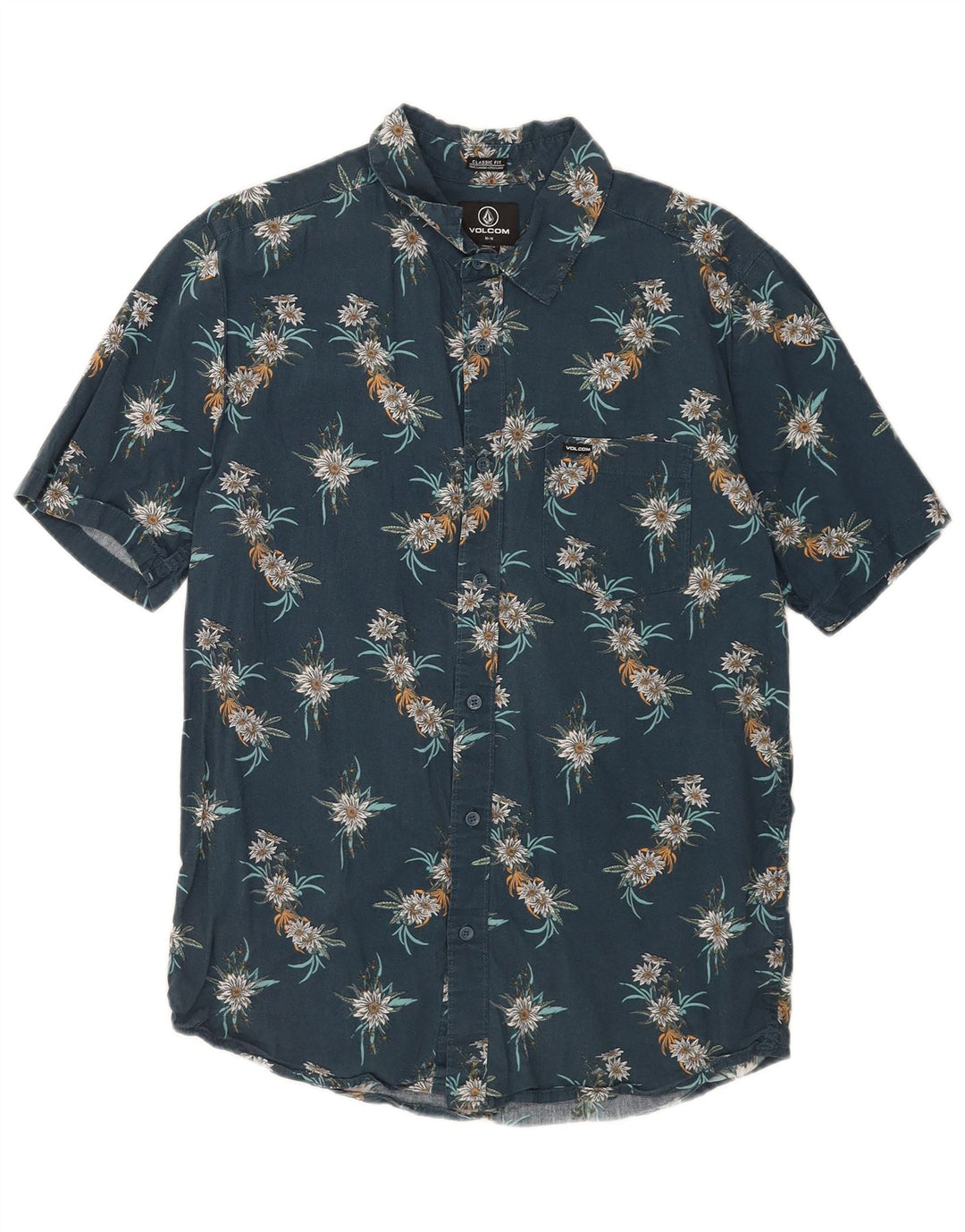 Camisa masculina de manga curta Classic Fit da Volcom, algodão floral azul médio