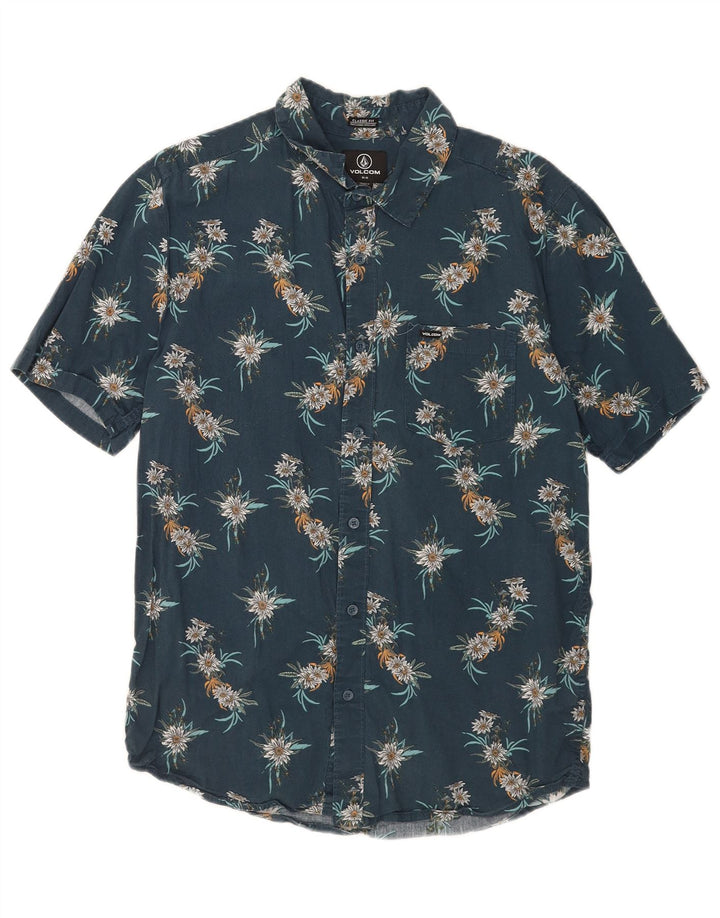 Camisa masculina de manga curta Classic Fit da Volcom, algodão floral azul médio
