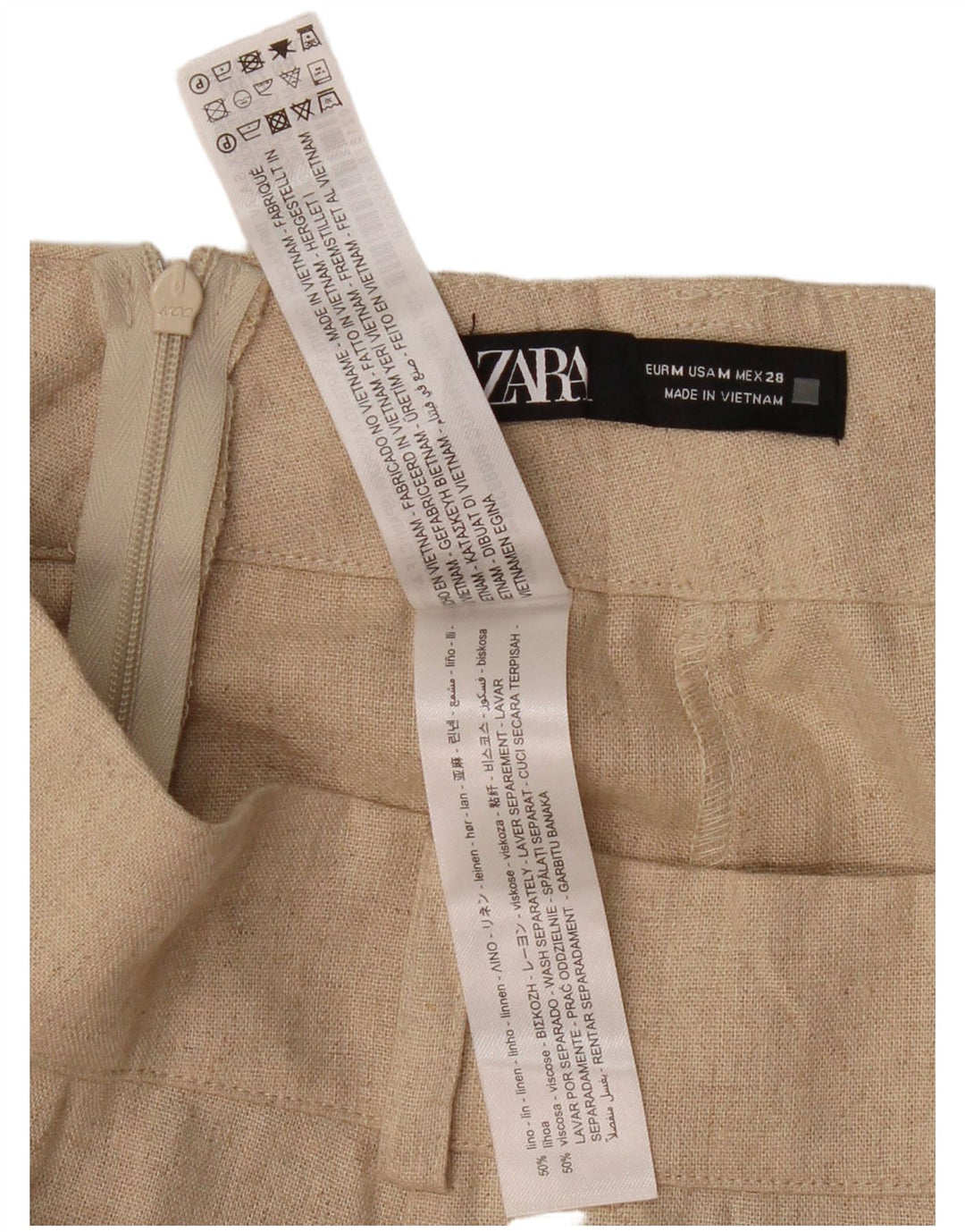 ZARA Saia Midi Feminina Média W30 Linho Bege