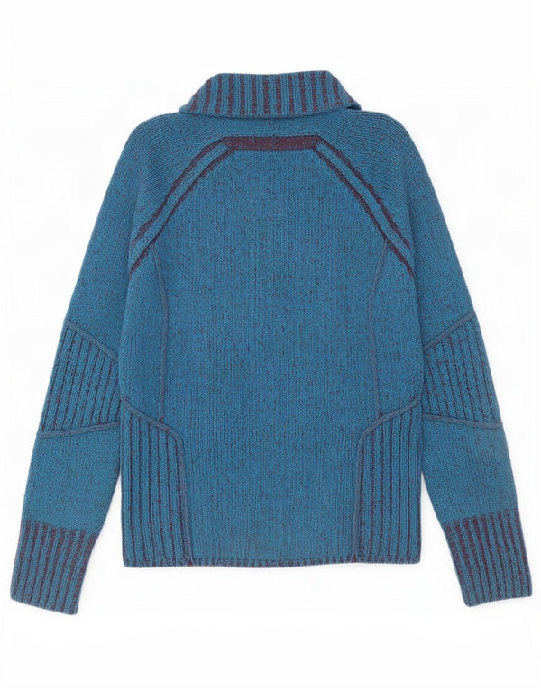 Suéter cardigã feminino com zíper completo Marlboro Classics Reino Unido 18 XL lã de cordeiro azul