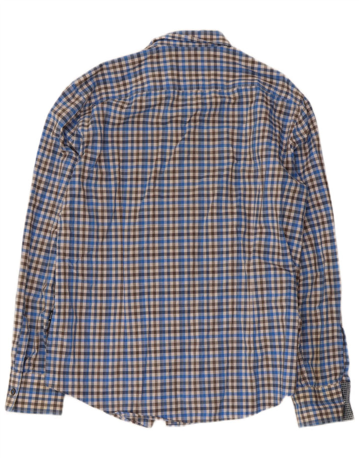 Camisa masculina Slim Fit Hugo Boss grande algodão xadrez azul