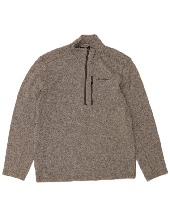Suéter masculino Eddie Bauer com zíper e gola em poliéster manchado cinza médio