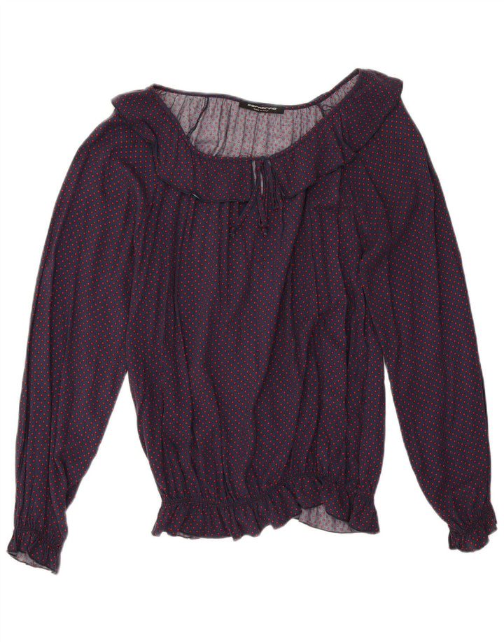 Blusa feminina Fornarina UK 14 médio azul marinho manchado retrô