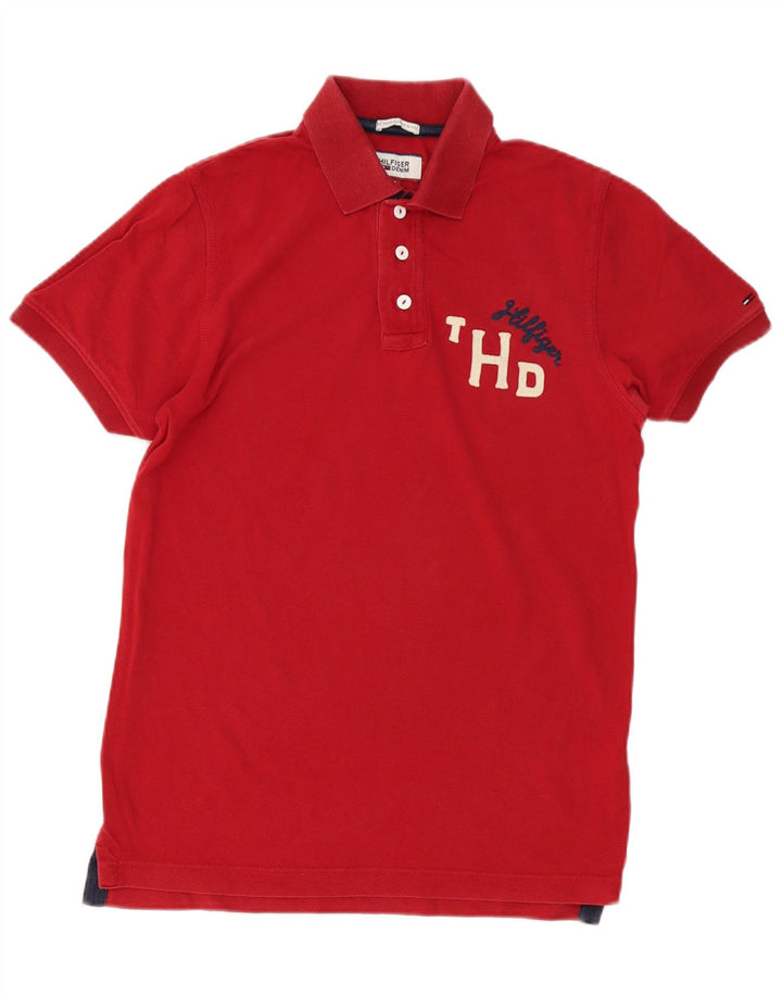 Camisa polo masculina Tommy Hilfiger gráfica pequena de algodão vermelho