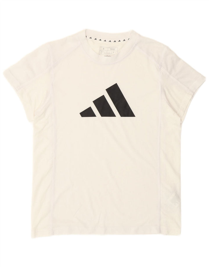 Camiseta feminina Adidas com estampa gráfica UK 8/10 pequena poliéster branca